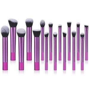 22 Pcs Purple Short Transparent Makeup Brushes With Beauty Puff